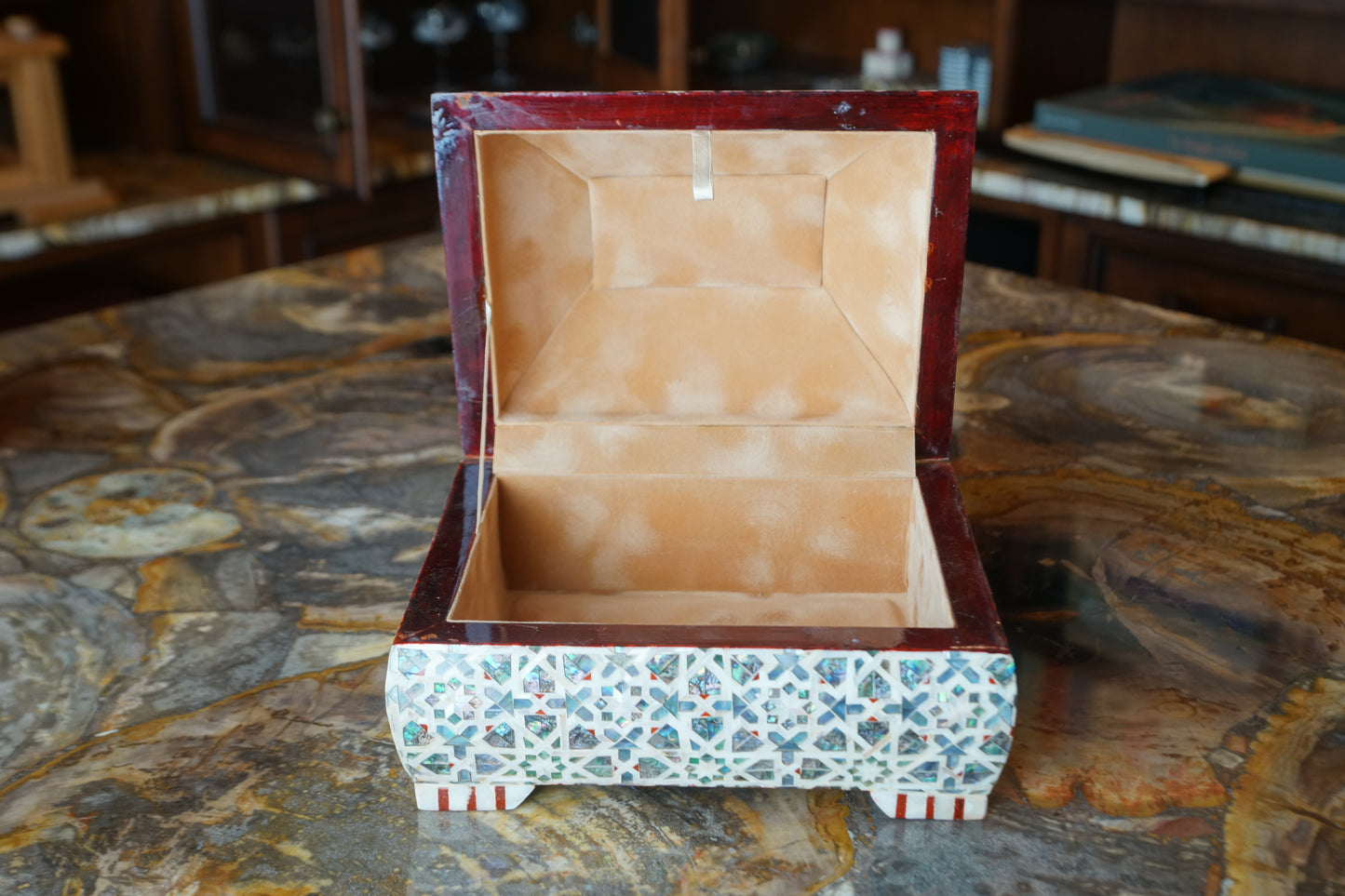 Very Unique Mother of Pearl Mosaic Covered Wooden Box