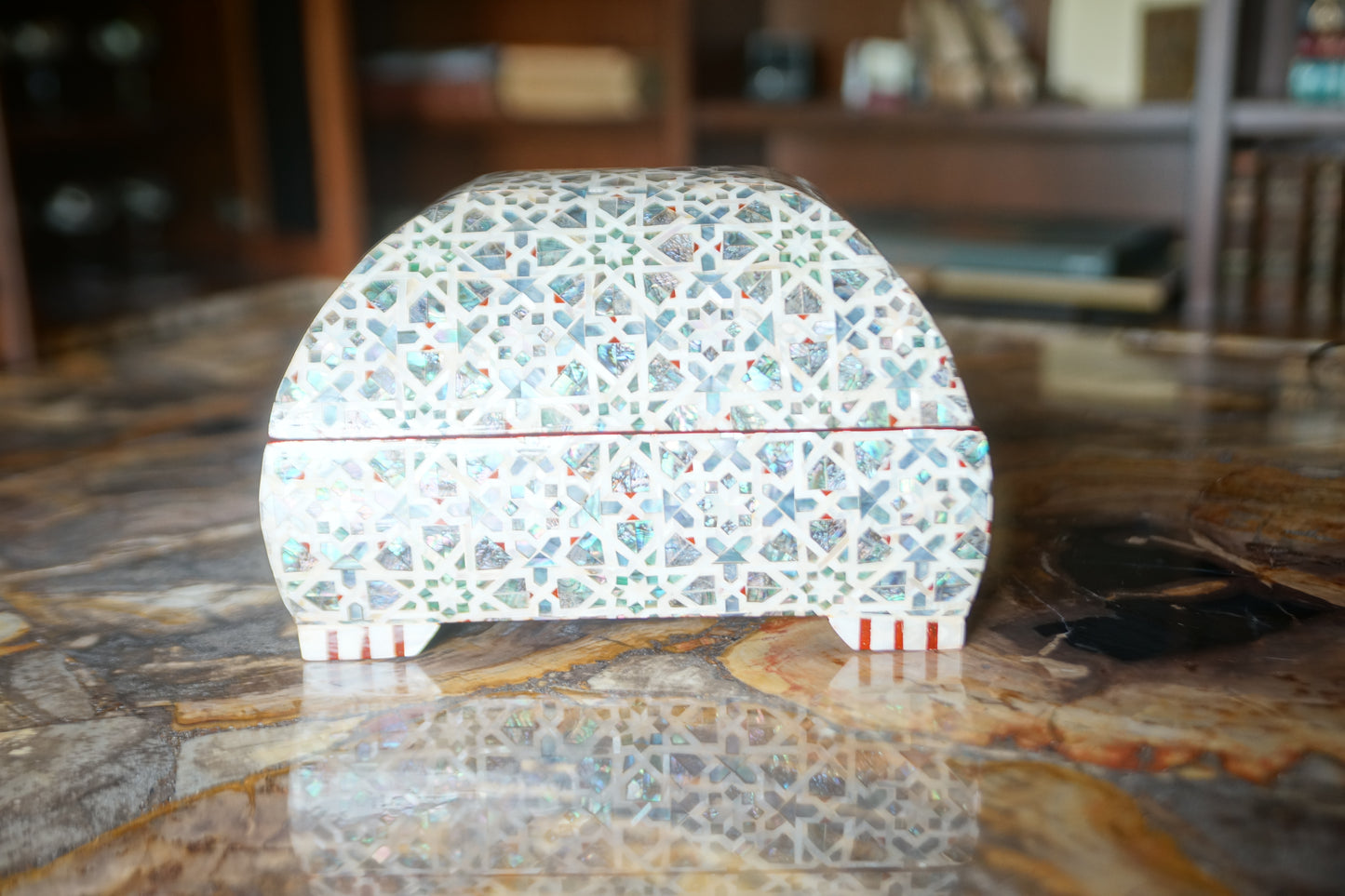 Very Unique Mother of Pearl Mosaic Covered Wooden Box