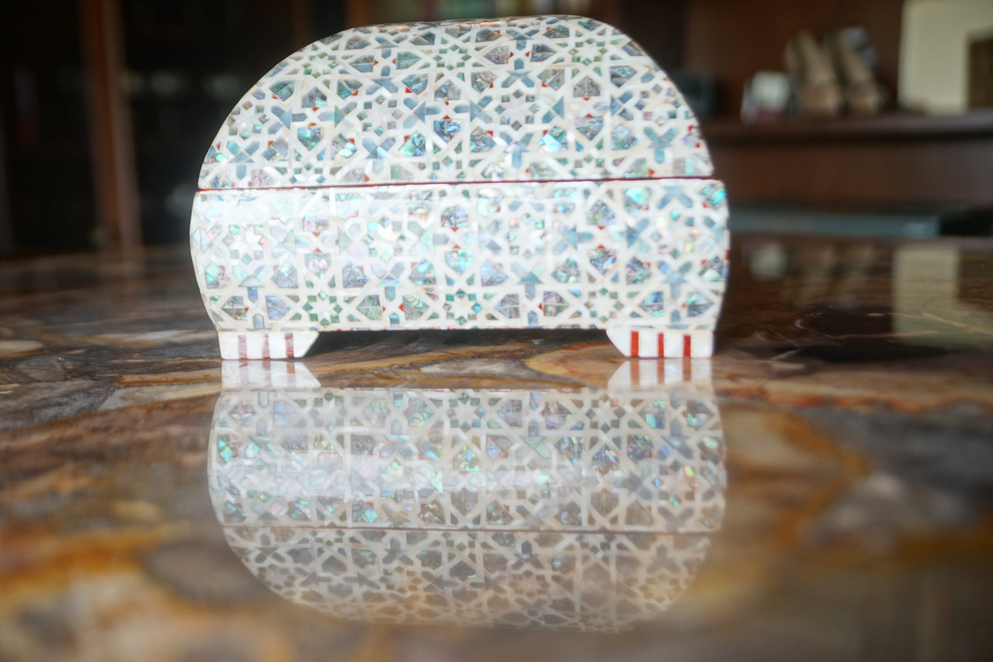 Very Unique Mother of Pearl Mosaic Covered Wooden Box