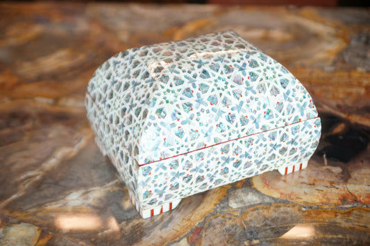Very Unique Mother of Pearl Mosaic Covered Wooden Box