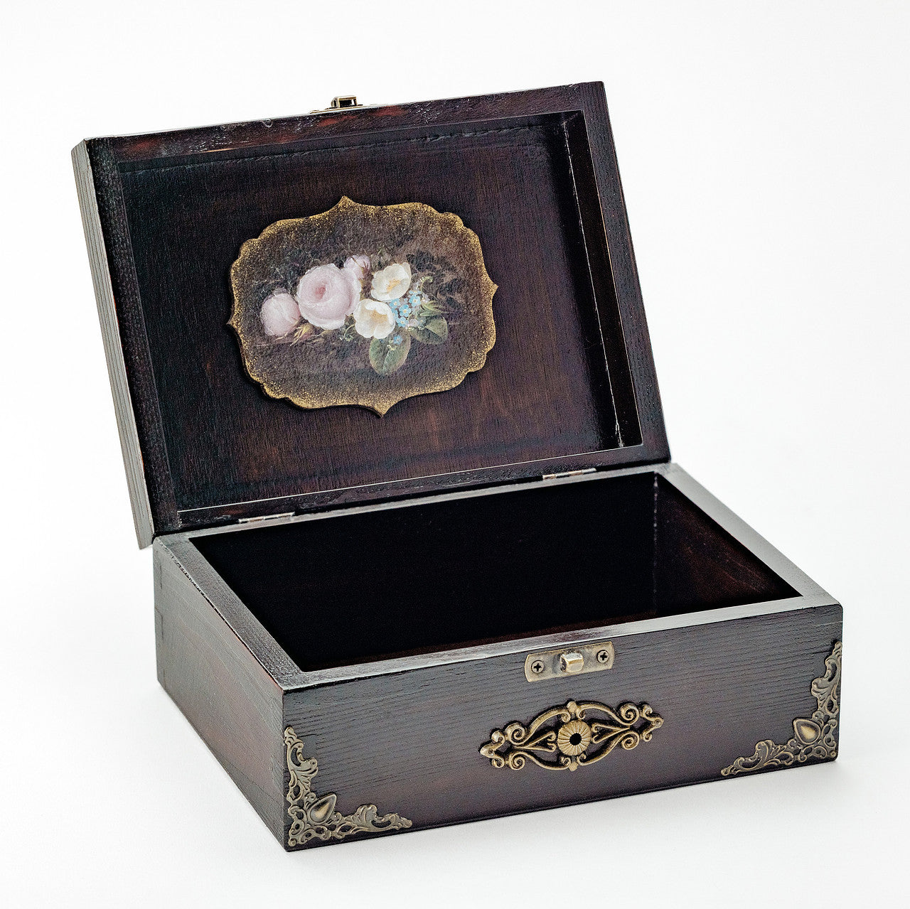 Antique Style Wooden Box Decorated with Floral Painting