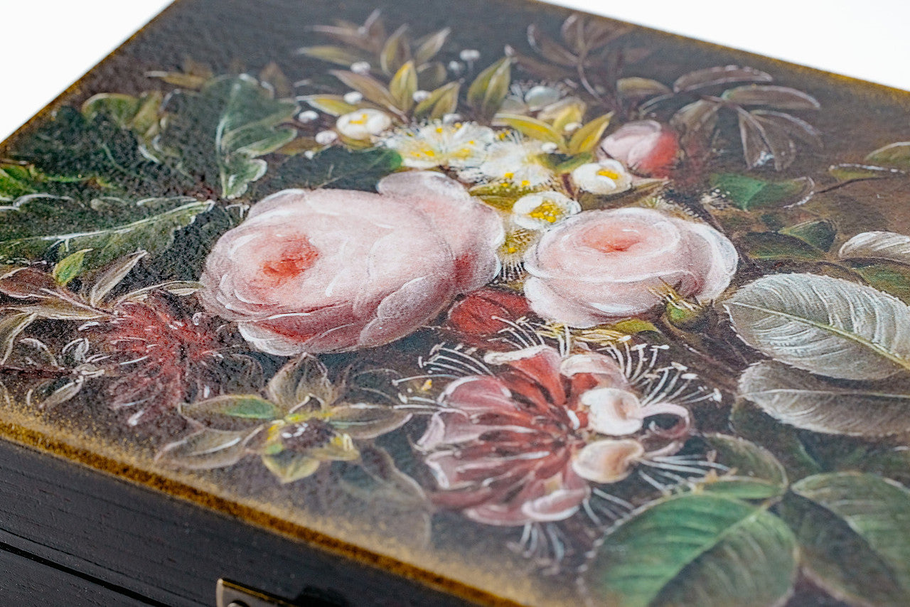 Antique Style Wooden Box Decorated with Floral Painting