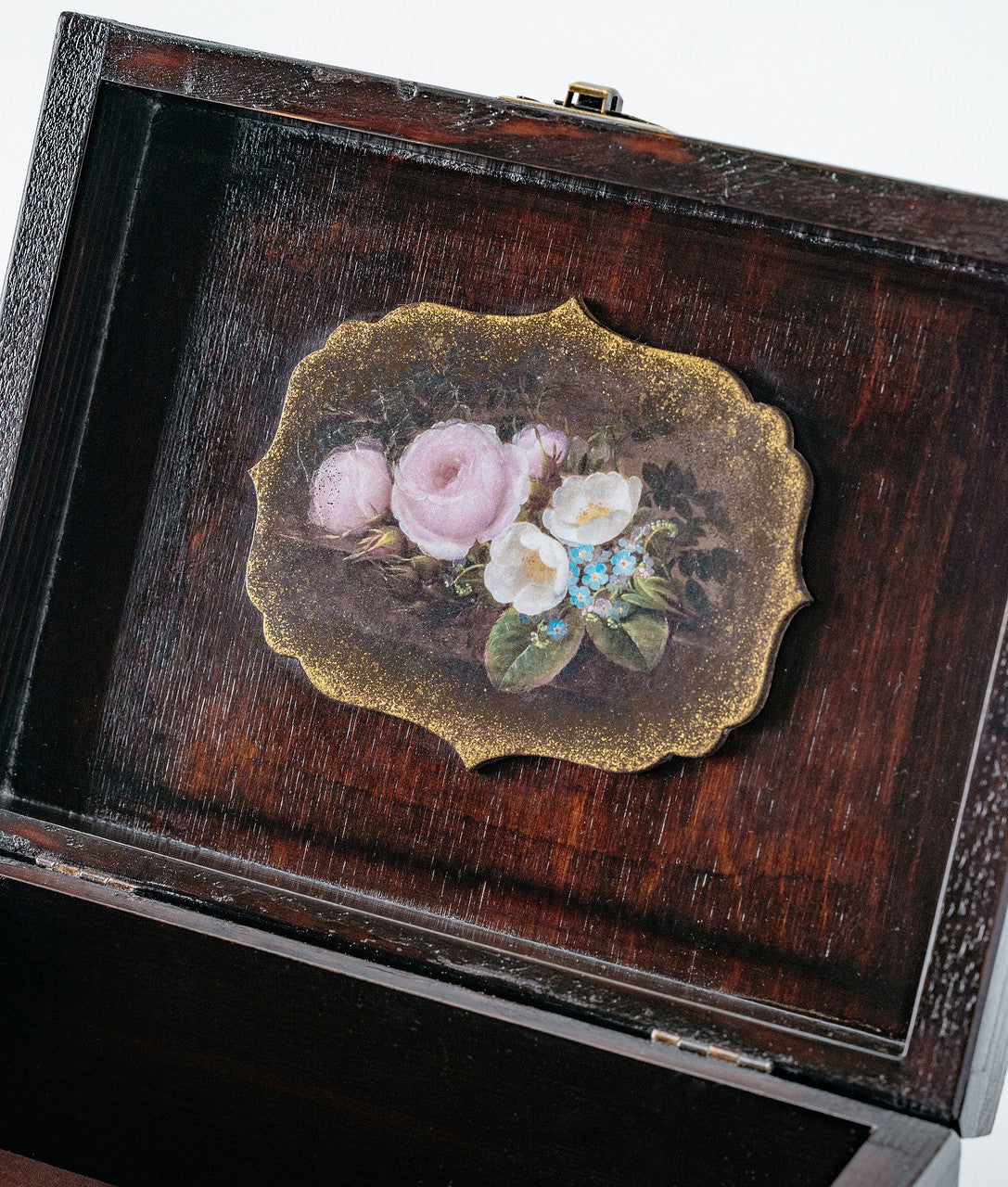 Antique Style Wooden Box Decorated with Floral Painting