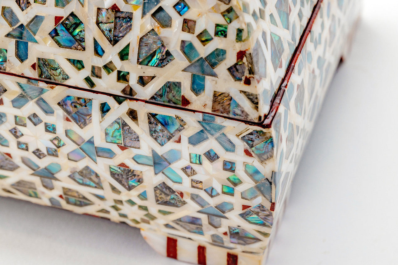 Unique Mother of Pearl Mosaic Covered Wooden Box
