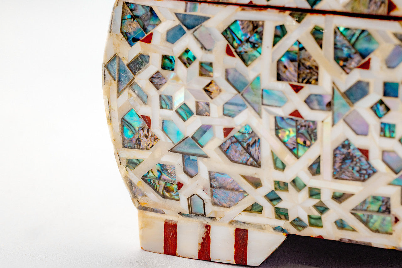 Unique Mother of Pearl Mosaic Covered Wooden Box