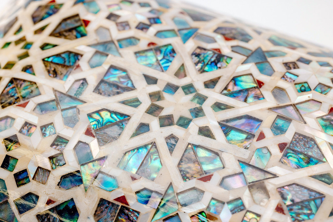 Unique Mother of Pearl Mosaic Covered Wooden Box