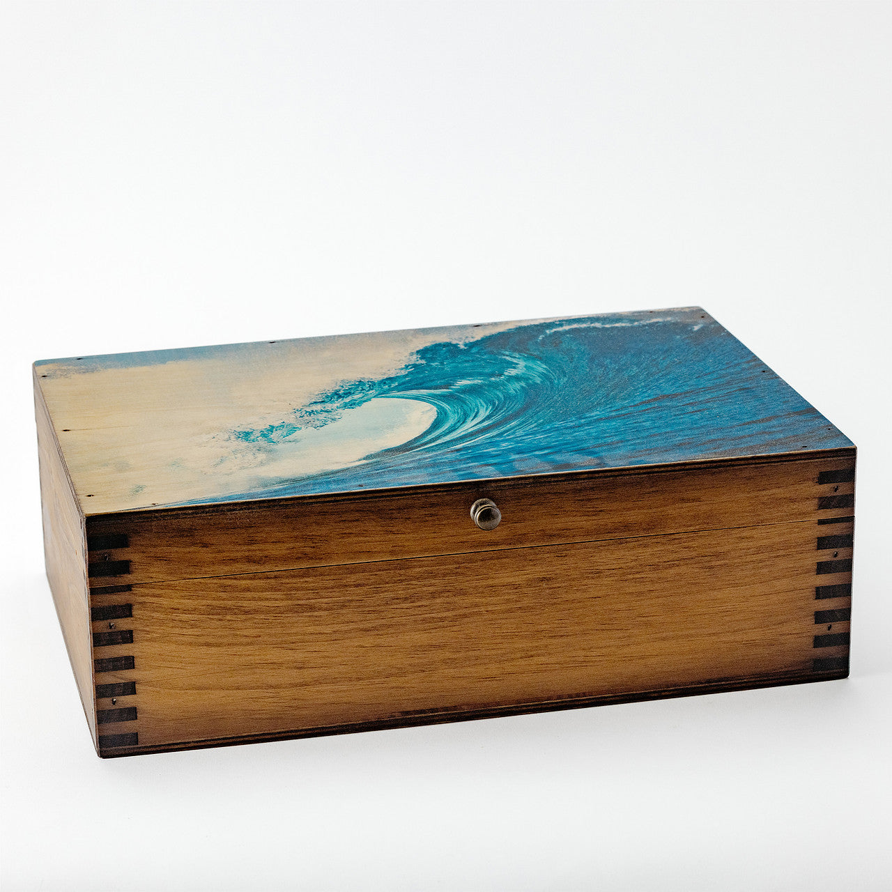 Rustic Blue Ocean Wave Wooden Box