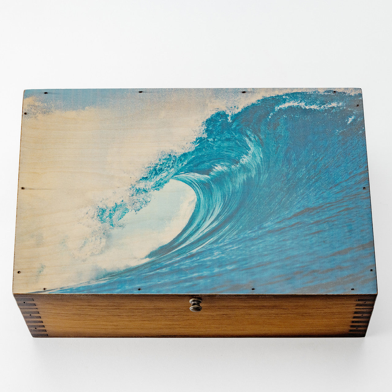 Rustic Blue Ocean Wave Wooden Box