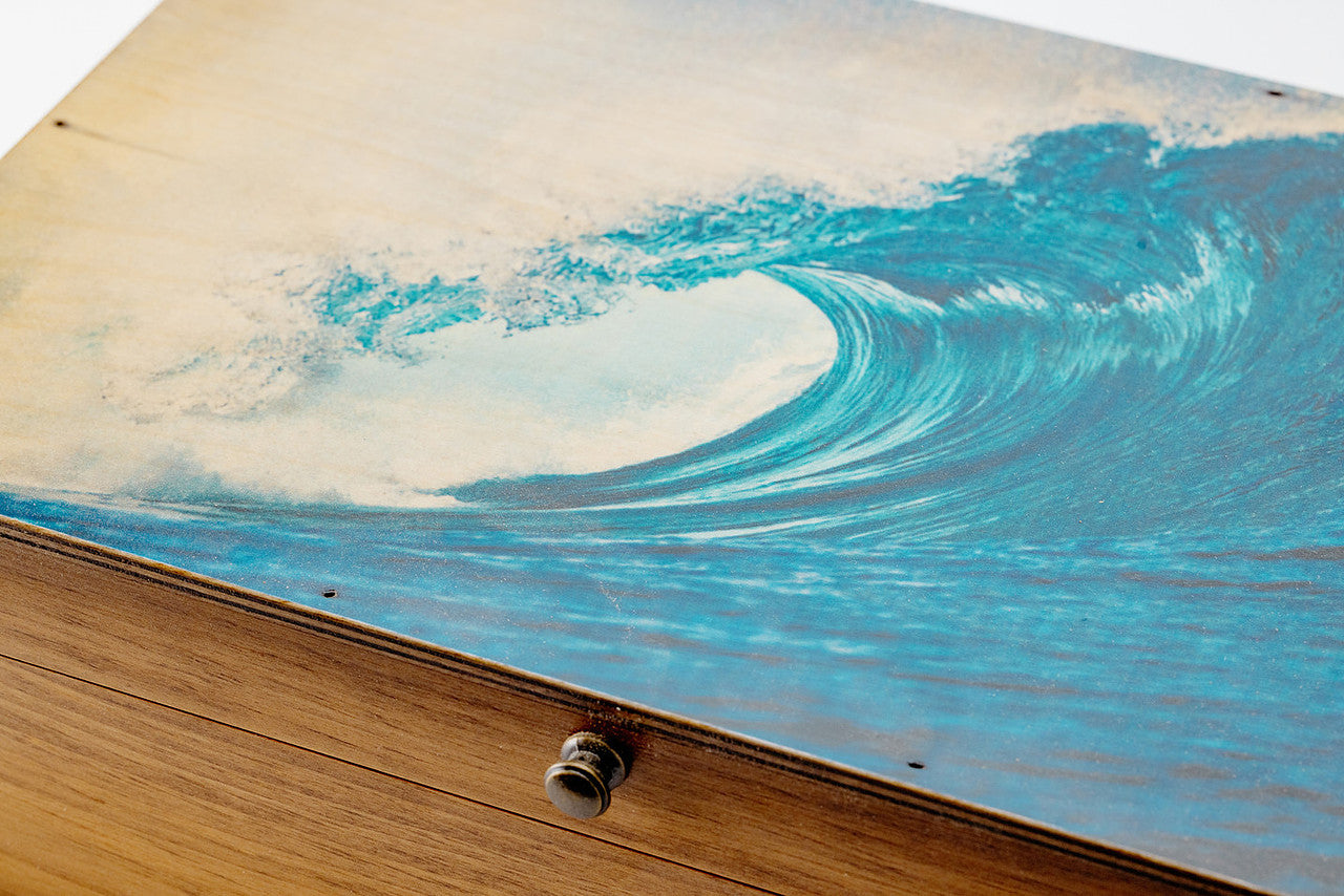 Rustic Blue Ocean Wave Wooden Box