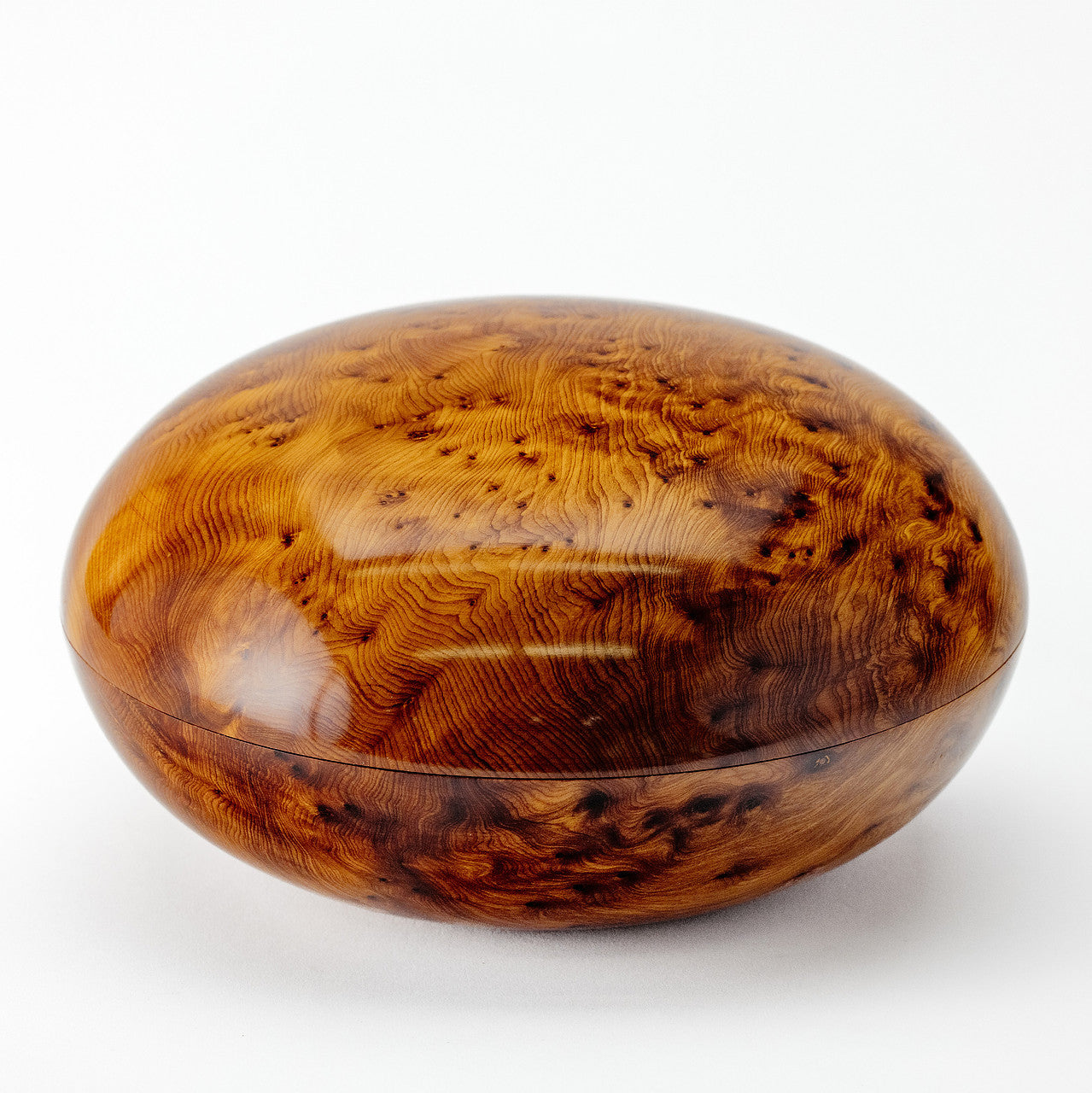 Large Handmade Squat Round ThuaBurl Wood Bowl & Lid