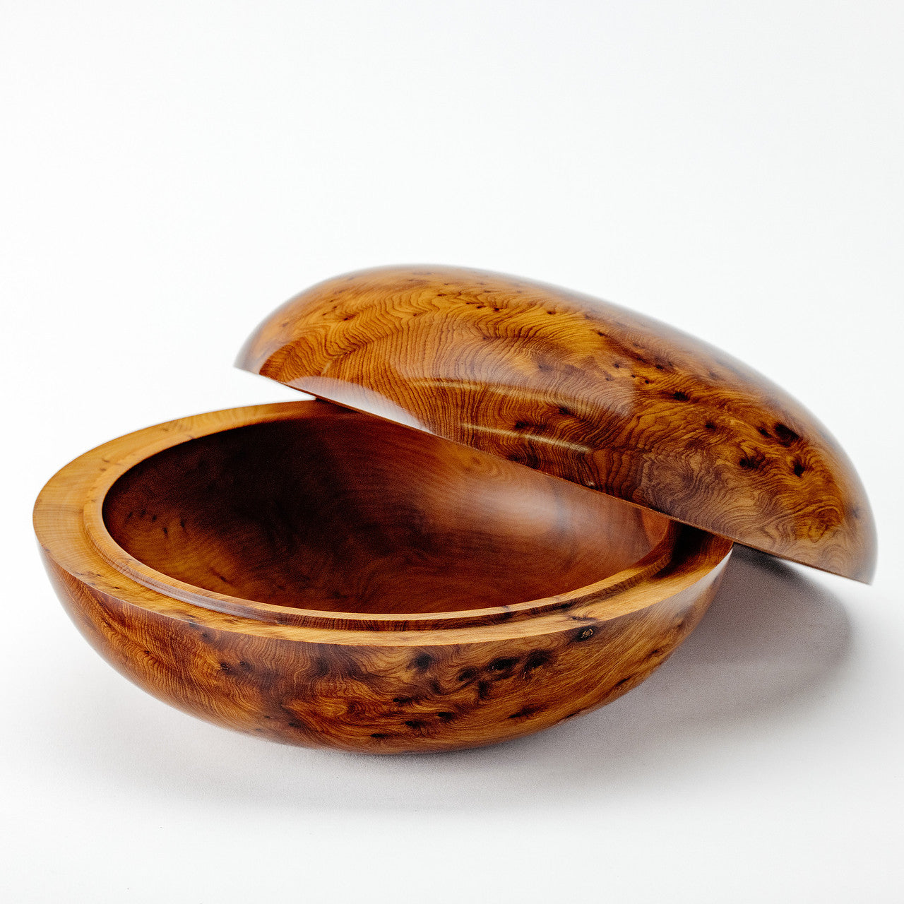 Large Handmade Squat Round ThuaBurl Wood Bowl & Lid