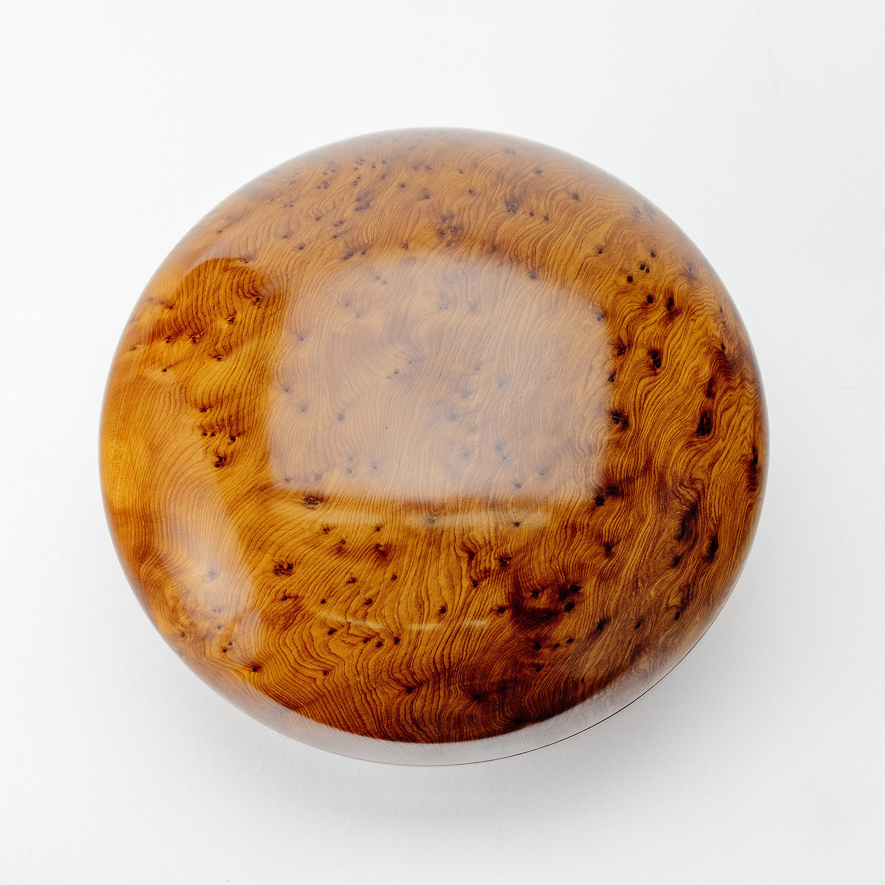 Large Handmade Squat Round ThuaBurl Wood Bowl & Lid