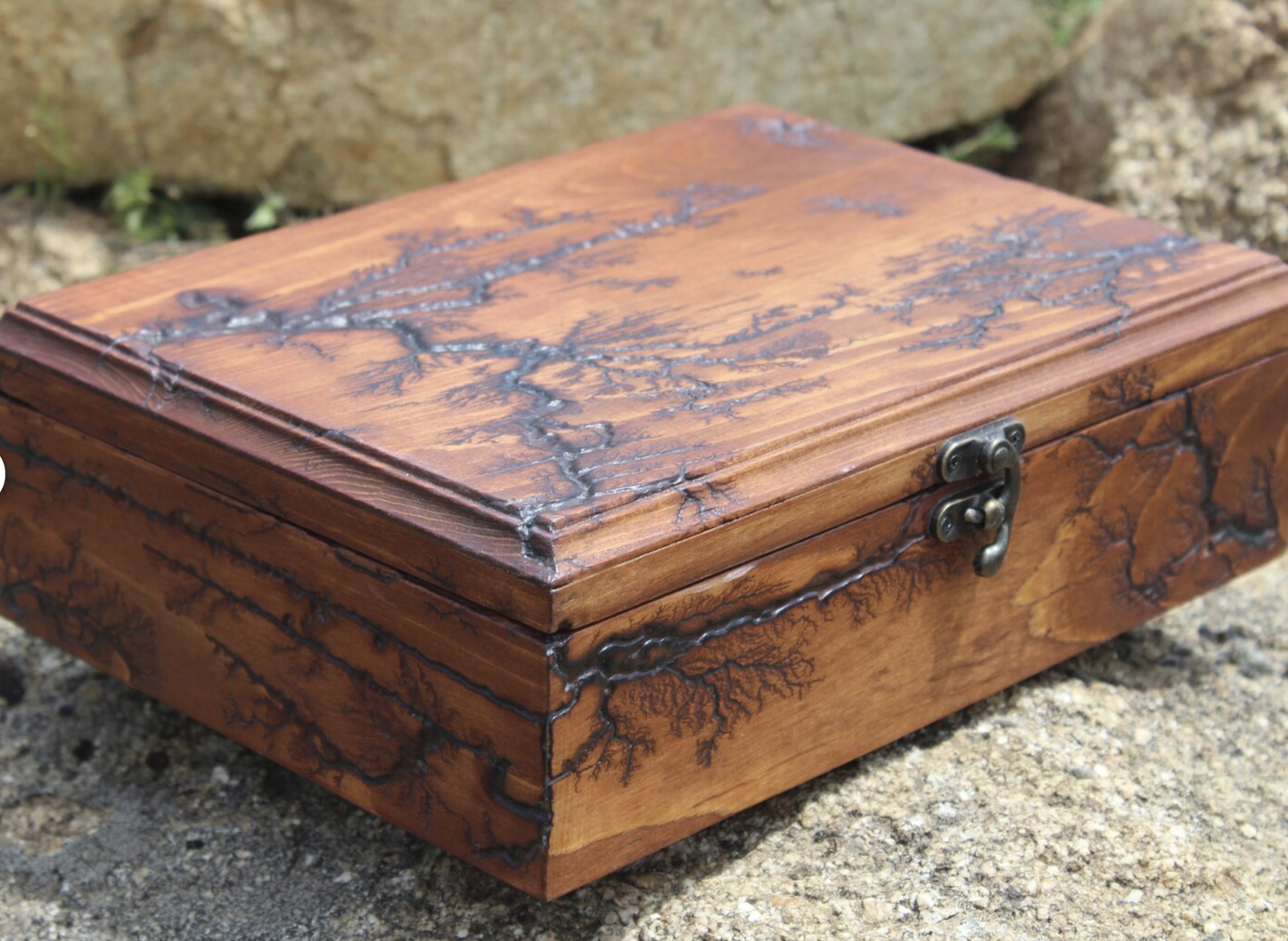Rustic Handmade Box with Lichtenberg Figure Carvings