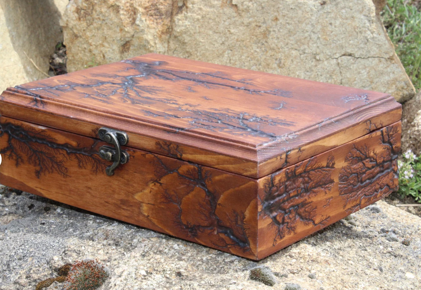 Rustic Handmade Box with Lichtenberg Figure Carvings