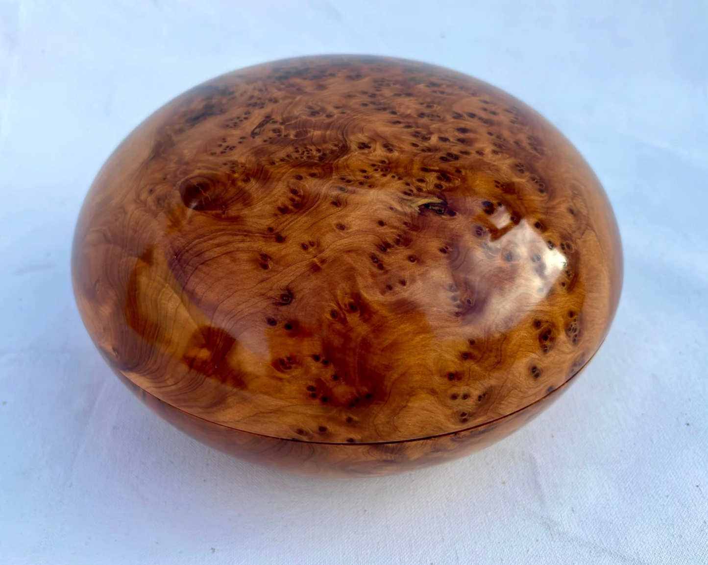 Large Handmade Squat Round ThuaBurl Wood Bowl & Lid