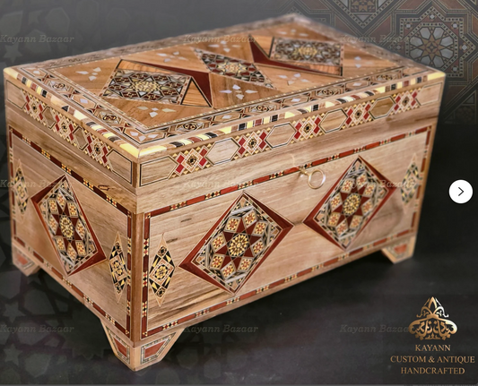 Large Handmade Mosaic Box Inlaid with Mother of Pearl