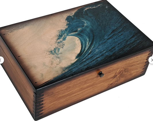 Rustic Blue Ocean Wave Wooden Box
