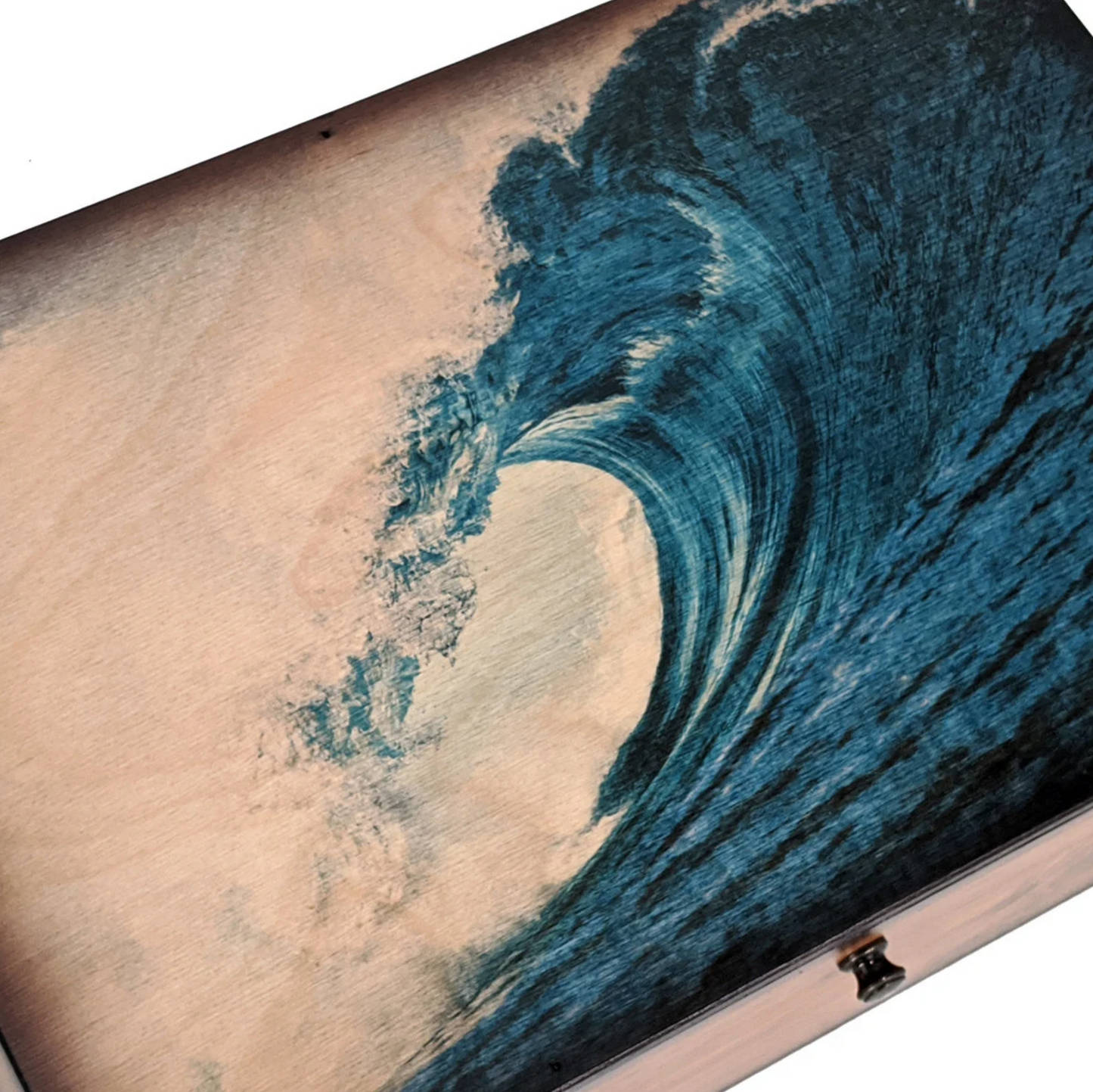 Rustic Blue Ocean Wave Wooden Box