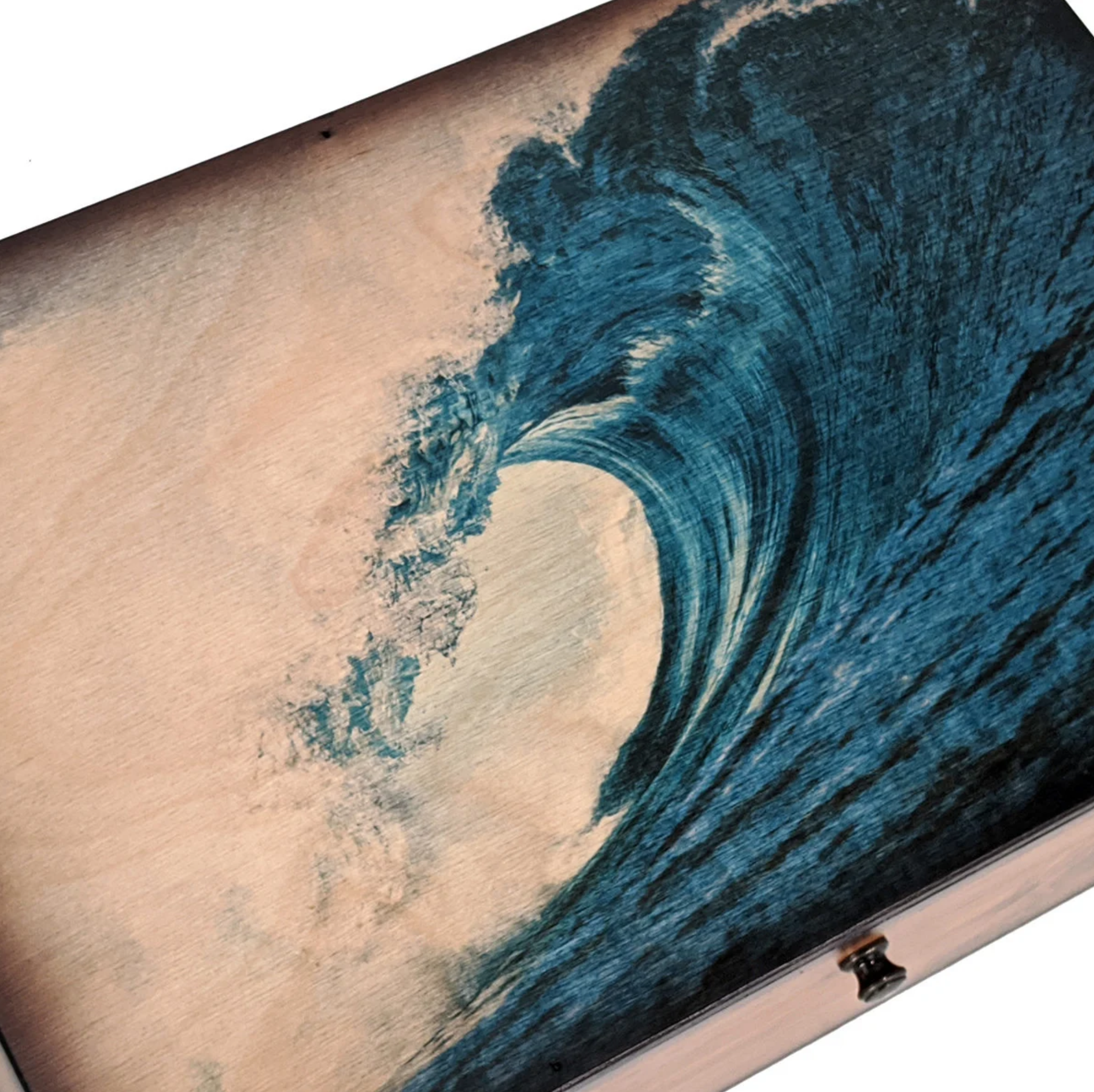 Rustic Blue Ocean Wave Wooden Box - LuxSense