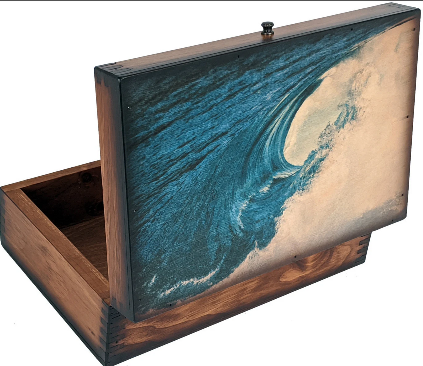 Rustic Blue Ocean Wave Wooden Box