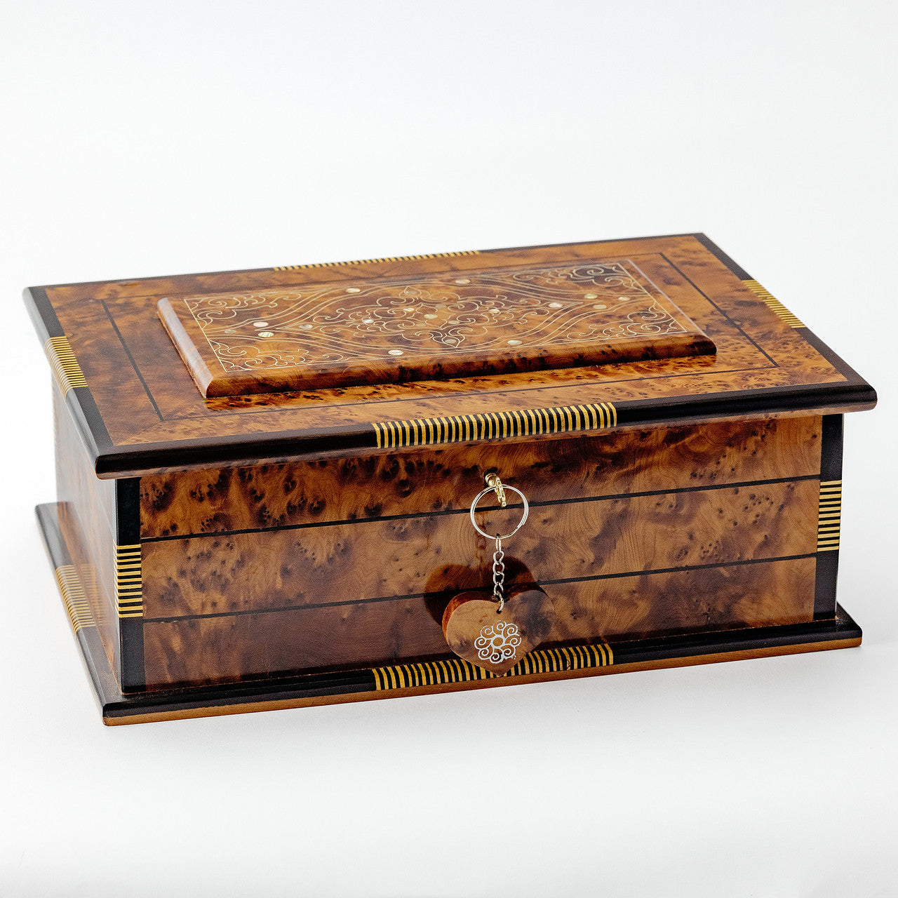 Large Thuya Wooden Box With Interior Mirror and Inlaid with Mother of Pearl
