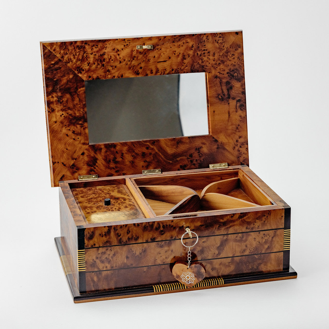 Large Thuya Wooden Box With Interior Mirror and Inlaid with Mother of Pearl