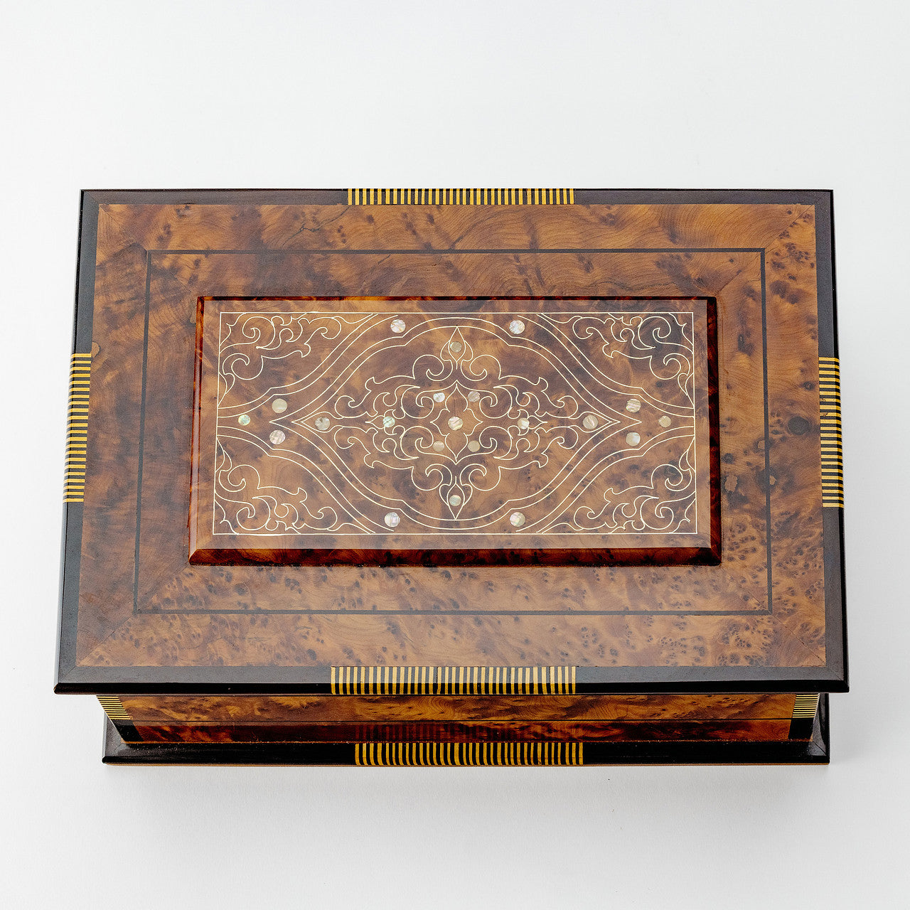 Large Thuya Wooden Box With Interior Mirror and Inlaid with Mother of Pearl