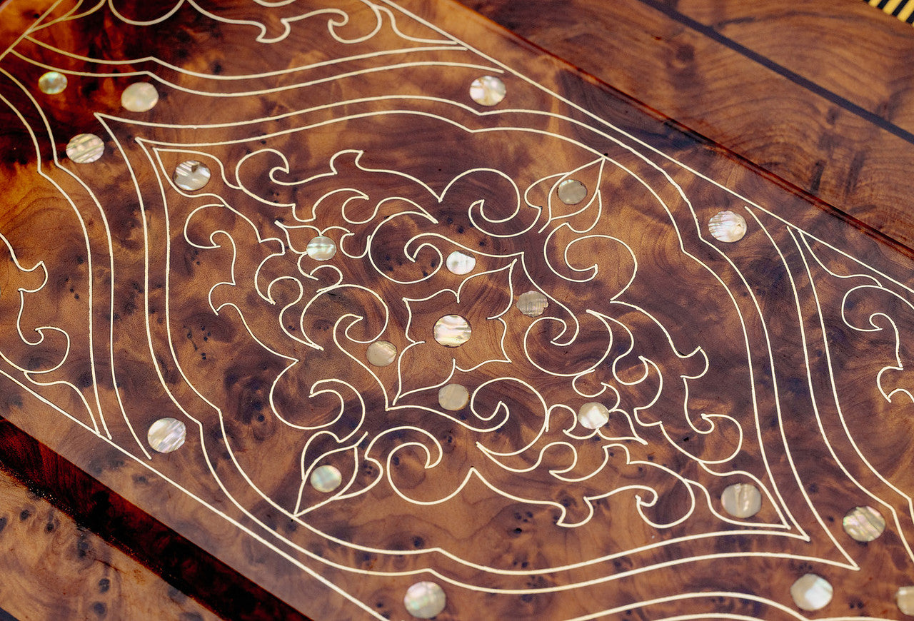 Large Thuya Wooden Box With Interior Mirror and Inlaid with Mother of Pearl