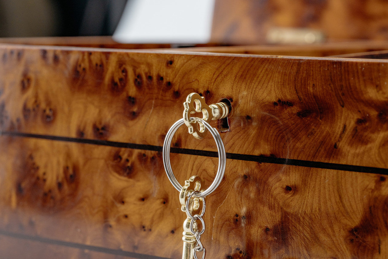 Large Thuya Wooden Box With Interior Mirror and Inlaid with Mother of Pearl