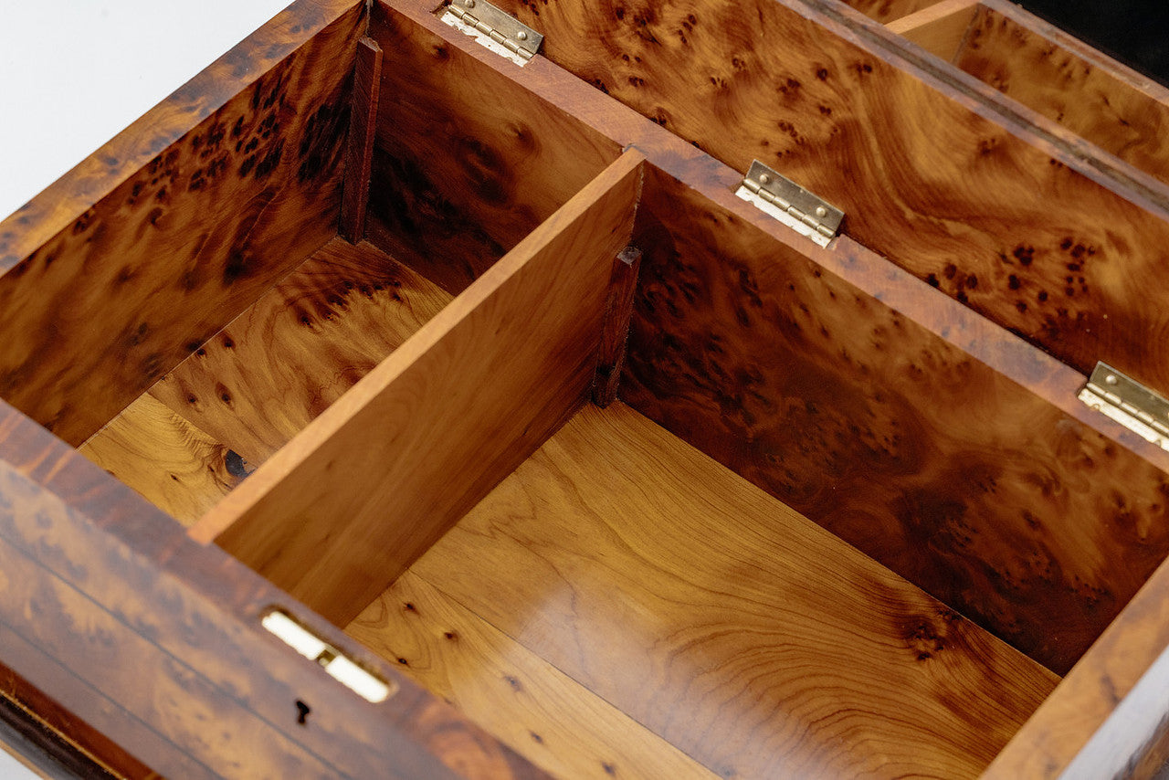 Large Thuya Wooden Box With Interior Mirror and Inlaid with Mother of Pearl