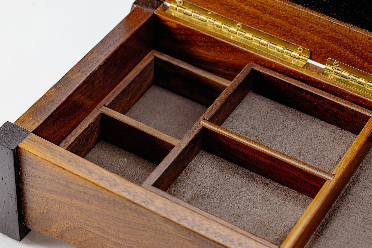 Walnut Unique Storage Box with removable jewelry tray