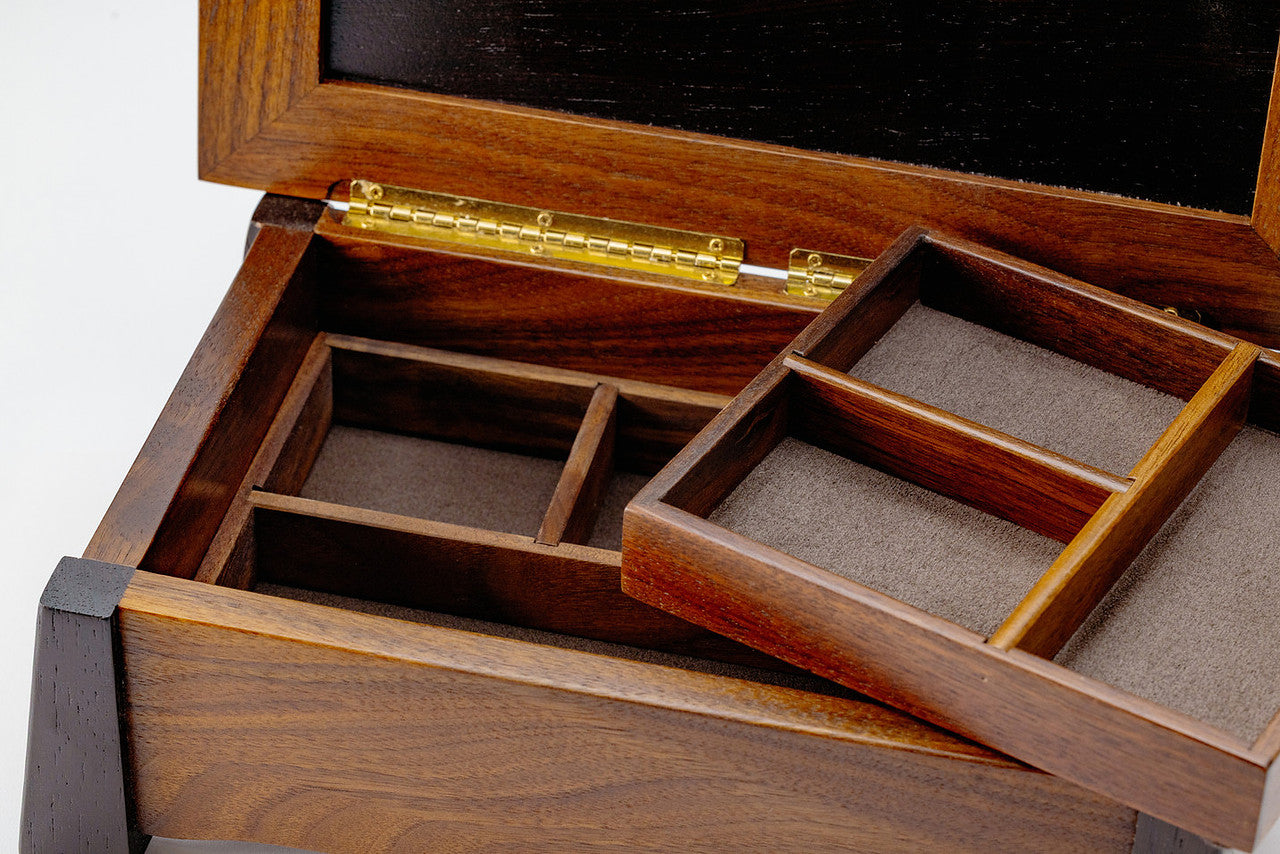 Walnut Unique Storage Box with removable jewelry tray